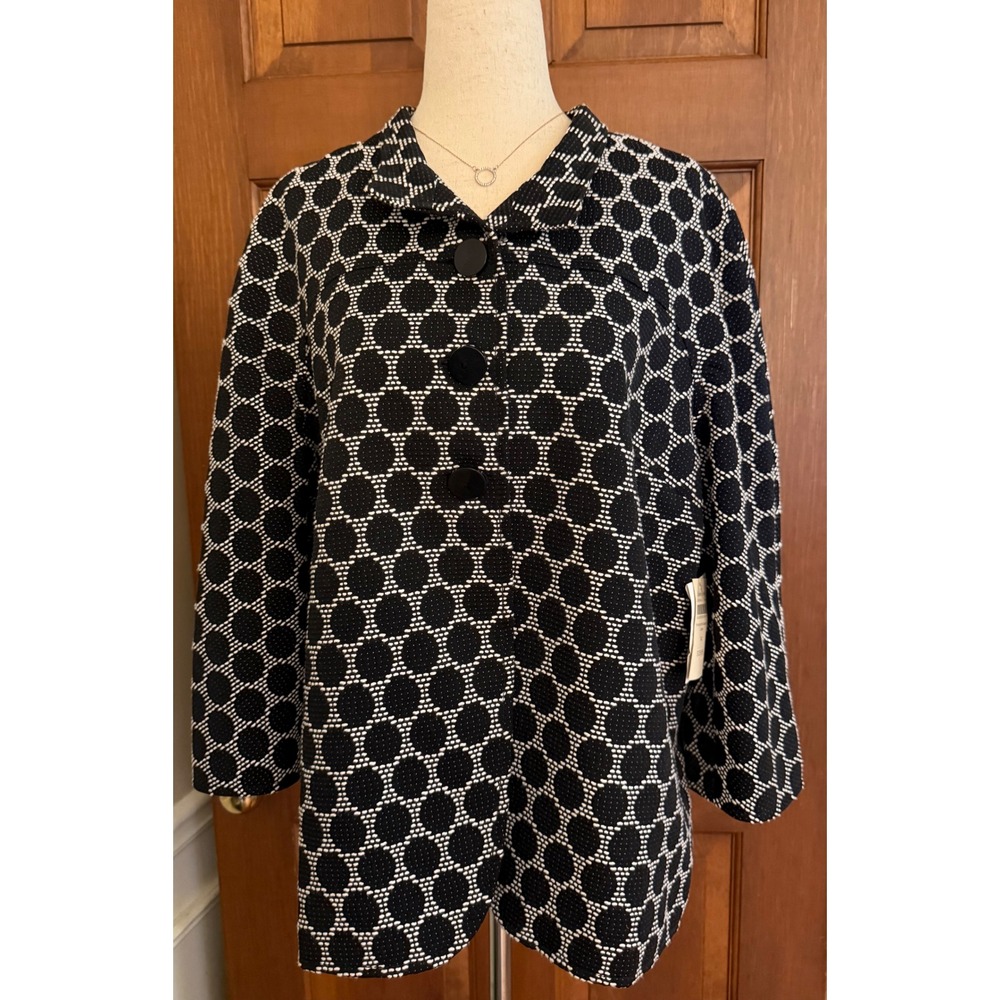 NWT Coldwater Creek Honeycomb Jacquard‎ Jacket Womens Size 14 Black/White Blazer